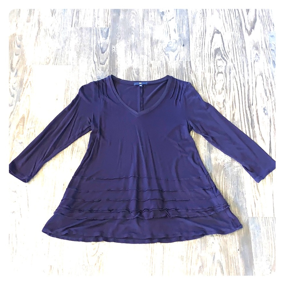 Chic Dark Purple V Neck Long Sleeve Shirt